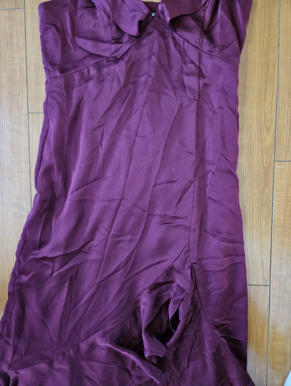 Express DEEP Burgundy Ruffle High-Low Satin Dress Sz Size 10 - Picture 12 of 16